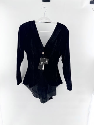NWT Seta Antoniette Velvet Long Sleeve V-Neck Blouse Black Women's Size Small