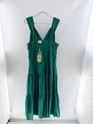 FARM Rio Monstera Sleeveless V-Neck Corset Eyelet Maxi Dress Green Womens Size L