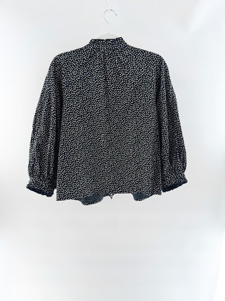 The Great Boutonniere Puff Sleeve Blouse Top Black Laurel Leaf Print Women's 2
