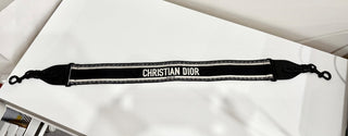 Christian Dior Paris Embroidery Adjustable Shoulder Bag Strap with Ring Black/White