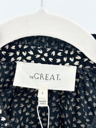 The Great Boutonniere Puff Sleeve Blouse Top Black Laurel Leaf Print Women's 2