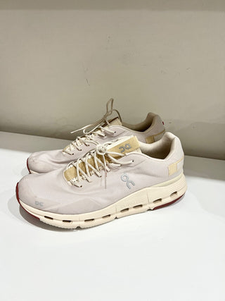On Cloudnova Form Mesh Running Sneakers with Maroon Sole Grayish White US 12 M