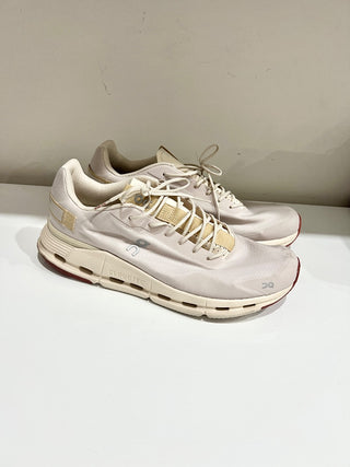 On Cloudnova Form Mesh Running Sneakers with Maroon Sole Grayish White US 12 M