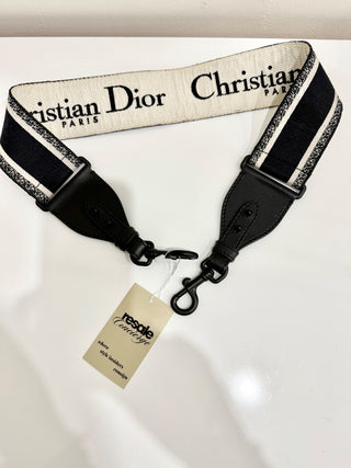 Christian Dior Paris Embroidery Adjustable Shoulder Bag Strap with Ring Black/White