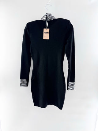 Retrofête Corinth Embellished Turtleneck Knit Mini Dress Black Silver Women's XS