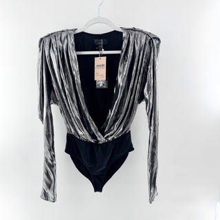 NWT Michael Costello x Revolve True Long Sleeve Bodysuit Metallic Silver XS