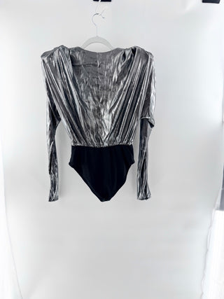 NWT Michael Costello x Revolve True Long Sleeve Bodysuit Metallic Silver XS