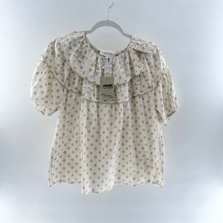 The Great  Sterling Floral Ruffled Collar Blouse Top Cream & Gold Womens 1 / S