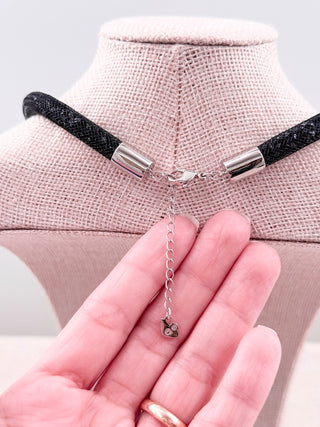 Swarovski black mesh crystal stardust necklace