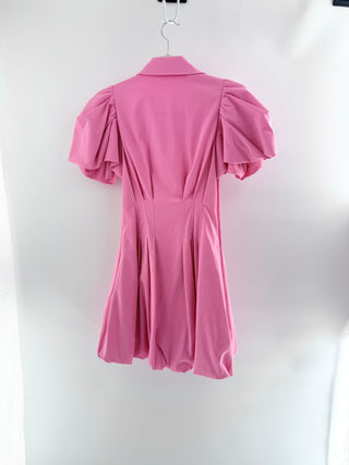 Jonathan Simkhai Cleo Puff Sleeve Pintuck Mini Shirt Dress Pink Women's Size 0