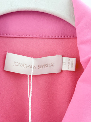 Jonathan Simkhai Cleo Puff Sleeve Pintuck Mini Shirt Dress Pink Women's Size 0