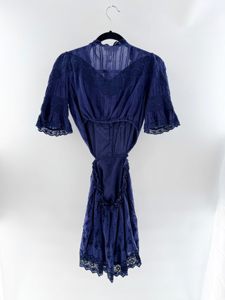 NWT LoveShackFancy Delina Embroidered Lace Cutout Mini Dress Midnight Womens S