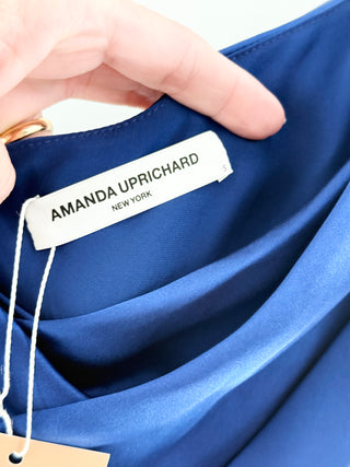 Amanda Uprichard 100% Silk Asymmetrical One Shoulder Cut Out Midi Dress Blue S