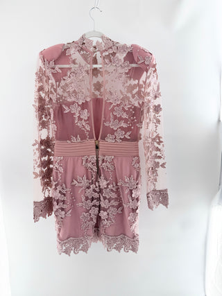 NWT Zhivago Angelus Lace Floral Long Sleeve Cocktail Dress Blush Pink Womens 8