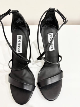 NWOT Steve Madden Feliz Stiletto Heels Strappy Sandals Black Women's 6.5