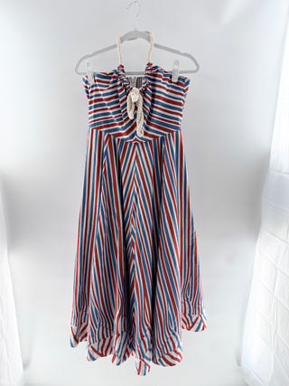 Tuckernuck Red blue striped halter dress, L