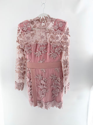 NWT Zhivago Angelus Lace Floral Long Sleeve Cocktail Dress Blush Pink Womens 8