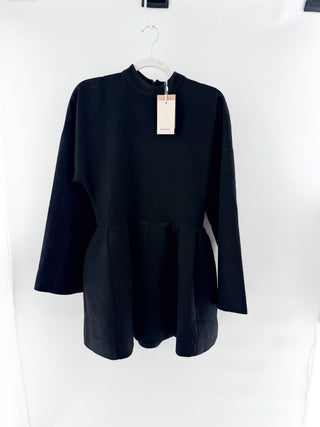 NWT The Femm Smith 3/4 Sleeve High Neck Fit & Flare Mini Dress Black Women's S