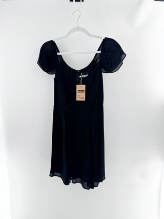 NWT Reformation Semi-Sheer Flutter Sleeve V-Neck Mini Dress Black Size 4 / Small