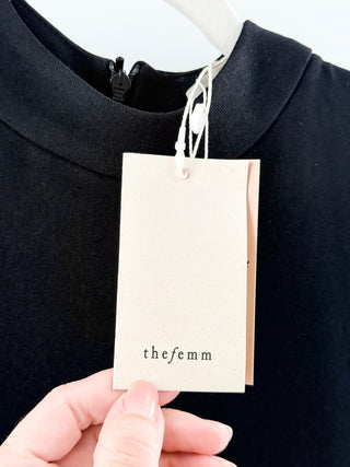 NWT The Femm Smith 3/4 Sleeve High Neck Fit & Flare Mini Dress Black Women's S