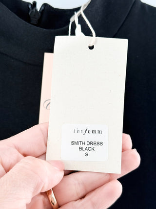 NWT The Femm Smith 3/4 Sleeve High Neck Fit & Flare Mini Dress Black Women's S