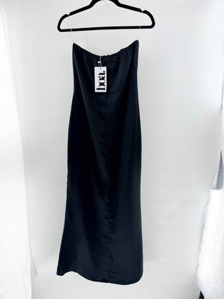 NWT BOA Because of Alice Satin Strapless Column Maxi Formal Dress Black Women XS