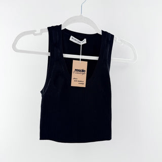 Nonchalant Sleeveless Scoop Neck Ribbed Crop Tank Top Black Women's Size Small