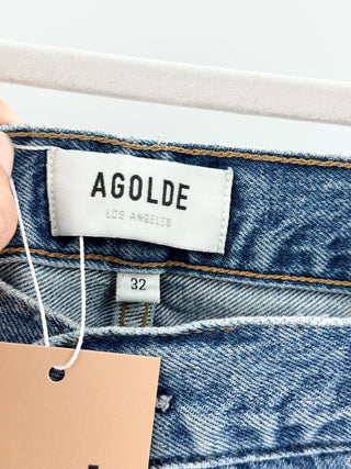 Agolde medium-wash relaxed tapered jeans featuring high-rise fit, 32