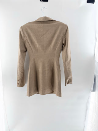 NWT Lioness Cheri Long Sleeve Padded Shoulder Blazer Dress Tan Plaid Women's XS