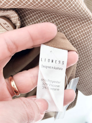 NWT Lioness Cheri Long Sleeve Padded Shoulder Blazer Dress Tan Plaid Women's XS