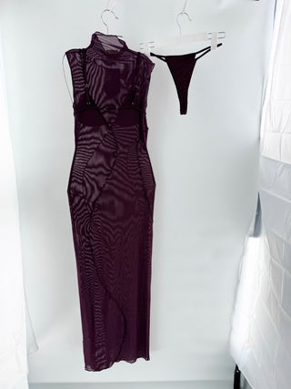 NWT Camila Coelho Lagoon Mesh Maxi Dress with Matching Bikini Set Violet XS