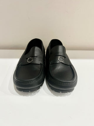 Ferragamo Driver with Gancini Ornament Loafer Shoes Black Men's Size 10.5 M