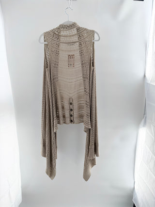 Alice and Olivia sleeveless crochet knit top featuring intricate open-knit detailing, S