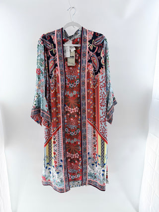 NWT Alice & Olivia Lynn Reversible Printed Satin Kimono Kaftan Multi Womens XS/S