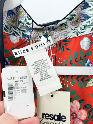 NWT Alice & Olivia Lynn Reversible Printed Satin Kimono Kaftan Multi Womens XS/S