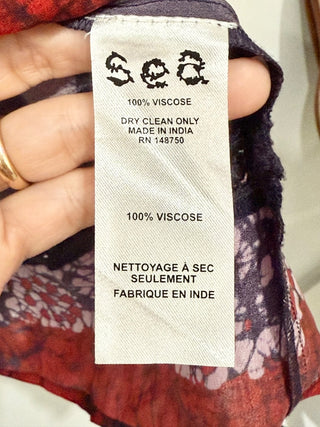 Sea New York Eloise Ruffled Long Sleeve Boho Blouse Top Navy/Red Women's Size 4