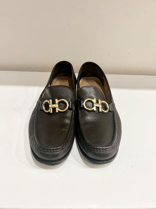 Salvatore Ferragamo Gancini Gold Buckle Slip On Leather Loafers Brown Men's 12 E