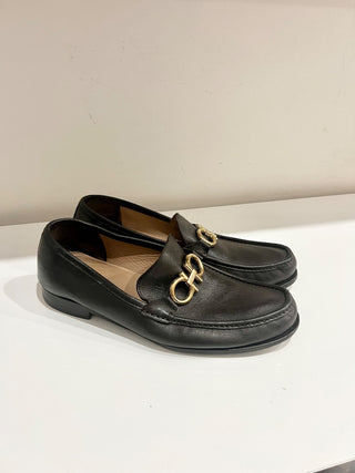 Salvatore Ferragamo Gancini Gold Buckle Slip On Leather Loafers Brown Men's 12 E