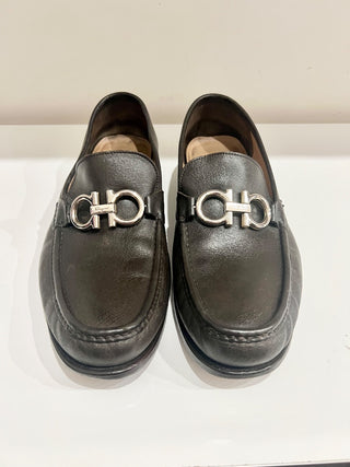 Salvatore Ferragamo Gancini Gold Buckle Slip On Leather Loafers Brown Men's 12 E