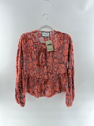 Alexis mesh and velvet V neck top, XS