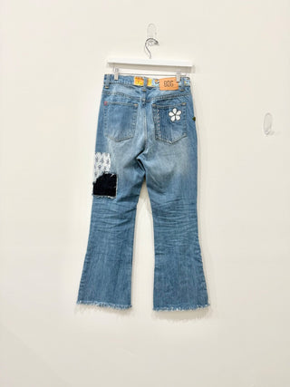 BDG Embroidered DIY Craft High Waisted Cropped Flare Jeans Blue Womens Size 27