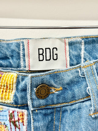 BDG Embroidered DIY Craft High Waisted Cropped Flare Jeans Blue Womens Size 27