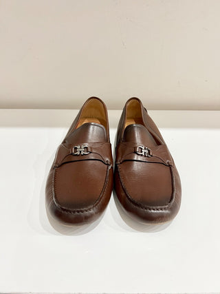 Salvatore Ferragamo Florin Leather Moccasin Driving Loafer Shoes Brown Men 10.5E