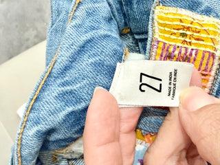 BDG Embroidered DIY Craft High Waisted Cropped Flare Jeans Blue Womens Size 27