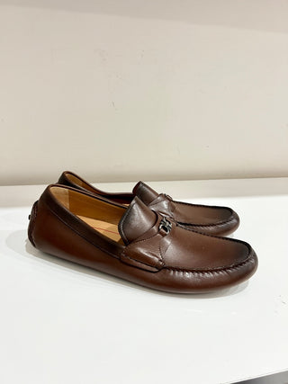 Salvatore Ferragamo Florin Leather Moccasin Driving Loafer Shoes Brown Men 10.5E