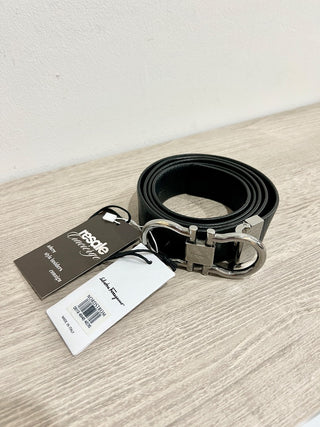 Ferragamo New Men's Black Leather Belt, 46