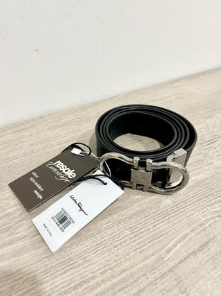 Ferragamo New Men's Black Leather Belt, 46