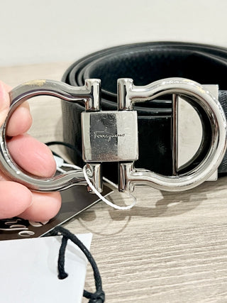 Ferragamo New Men's Black Leather Belt, 46