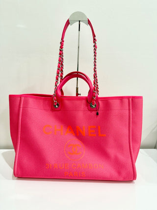 Chanel Deauville Extra Large Neon Pink/Orange  Canvas Tote Shopper Bag