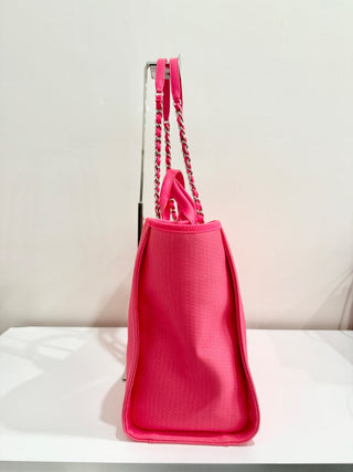 Chanel Deauville Extra Large Neon Pink/Orange  Canvas Tote Shopper Bag